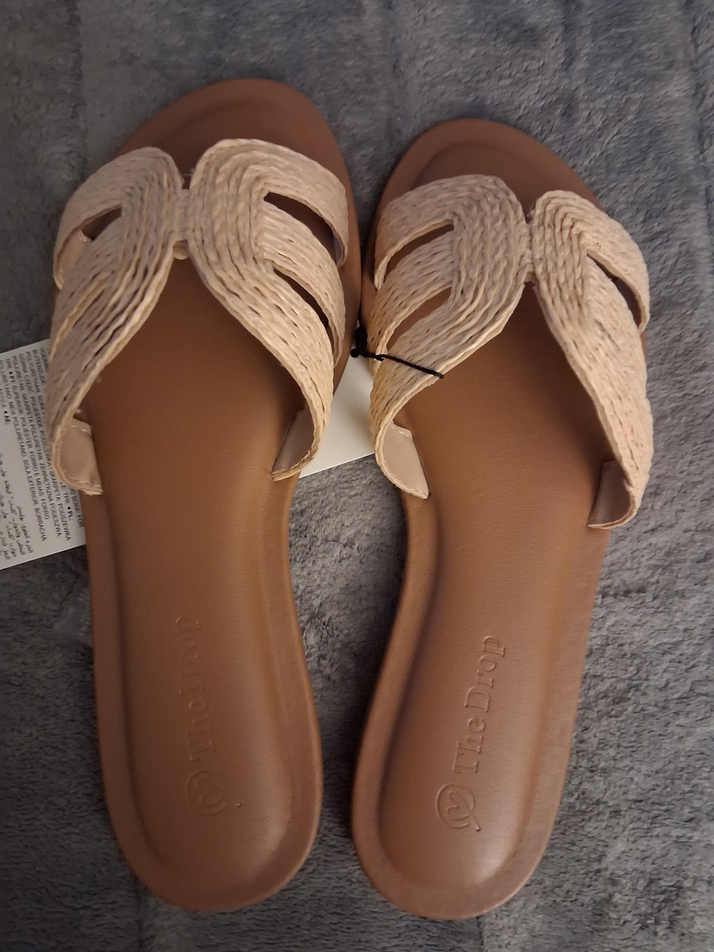 Braided Slide Sandals in Brown and Cream MONIKA NATURAL RAFFIA